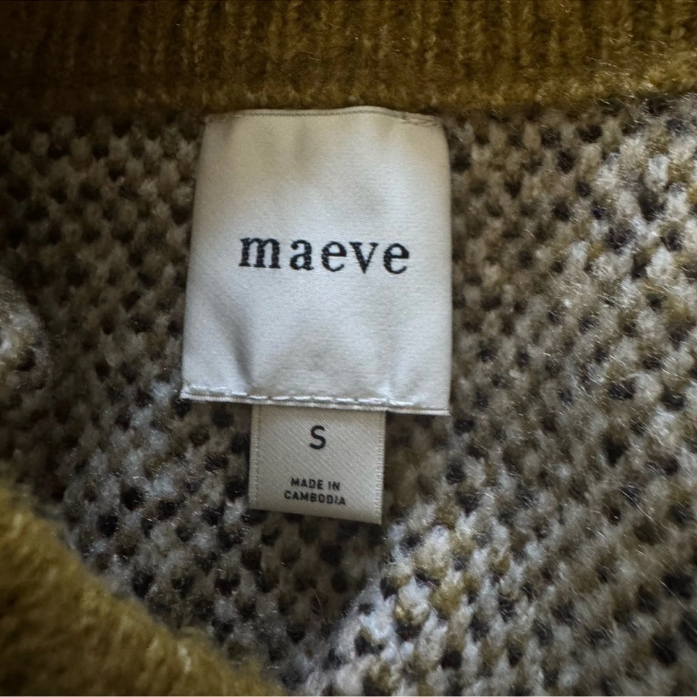 Anthropologie Maeve 3D Bow Argyle Crew Neck Sweater Small Green Brown Oversized - Picture 6 of 8